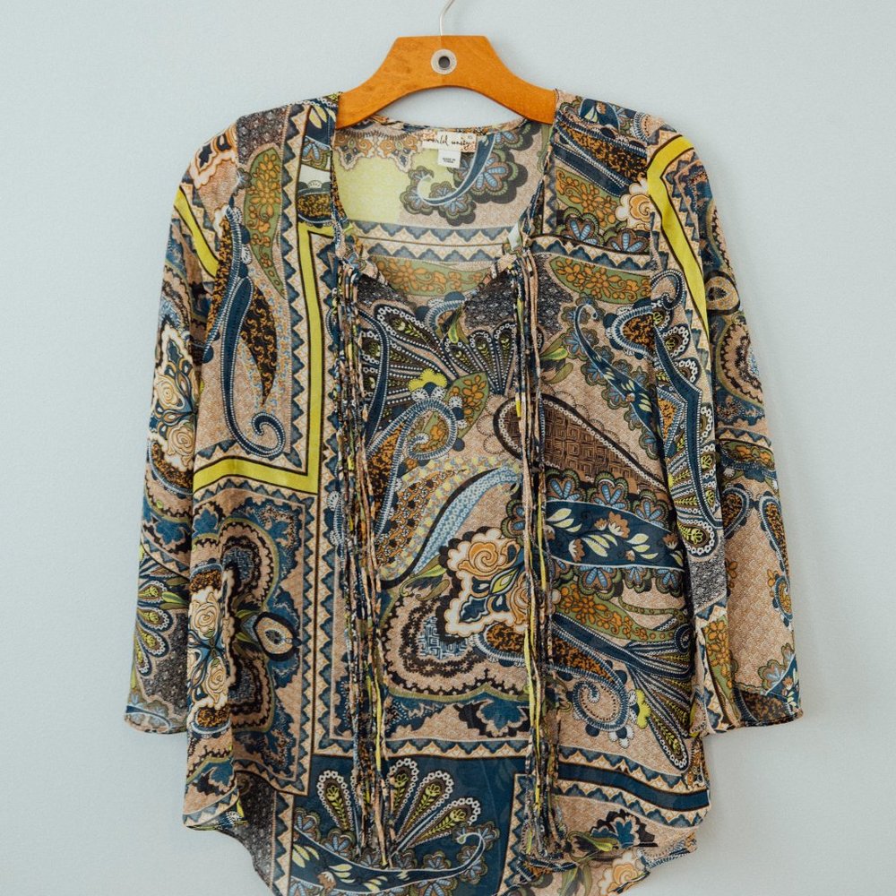 Mixed Pattern Shirt With Fringe - image 1